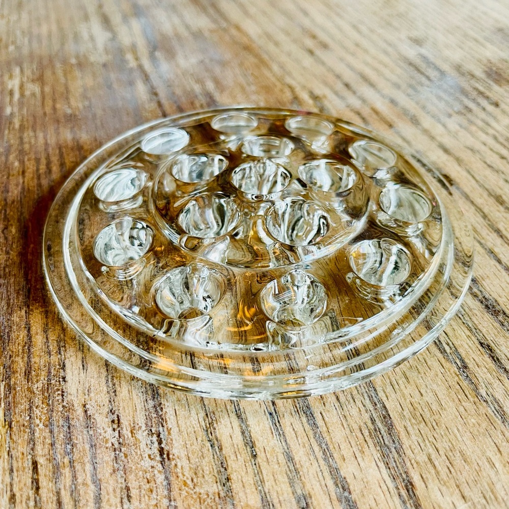 Vintage Flower Frog Clear Glass 16 Hole Floral Stem Holder